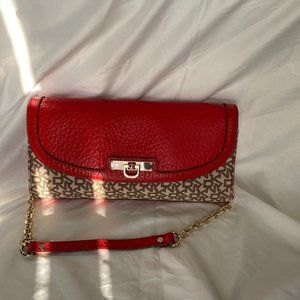 DKNY red brown and gold Clutch purse.